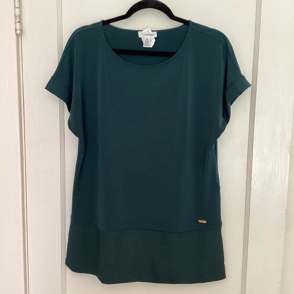 CALVIN KLEIN Tunic Top, Muted Teal Green, Sz S/M